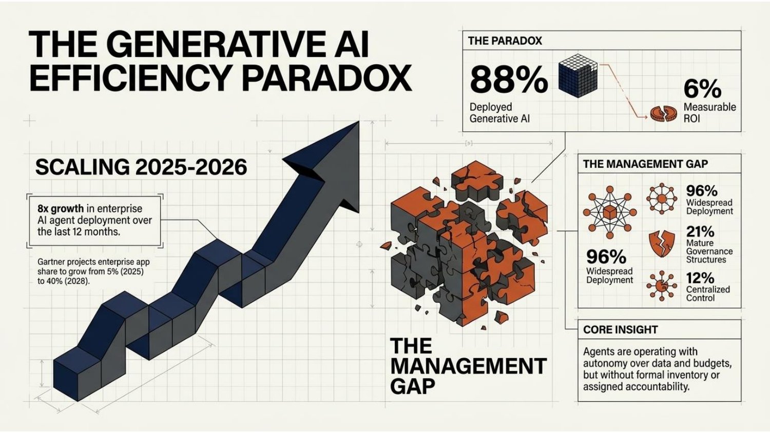 The generative AI efficiency paradox: widespread deployment, scarce measurable ROI, and a management gap