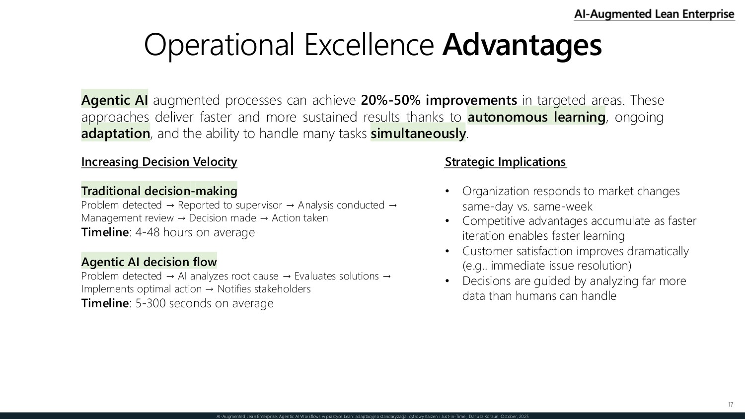 Operational excellence advantages — increasing decision velocity from hours to seconds and the strategic implications of faster iteration and learning