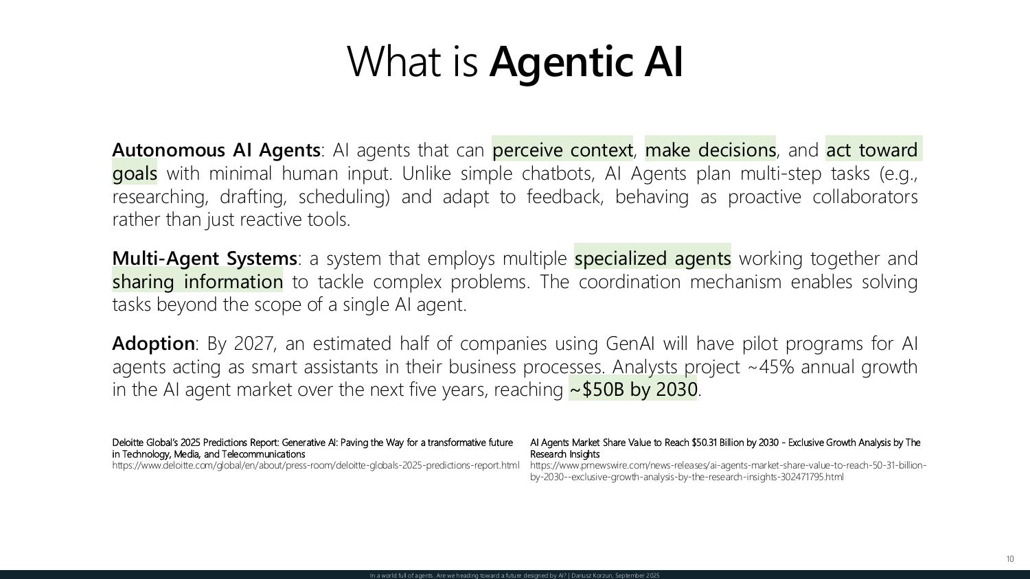 What agentic AI is — autonomous agents, multi-agent systems, and adoption forecasts toward a roughly fifty billion dollar market by 2030