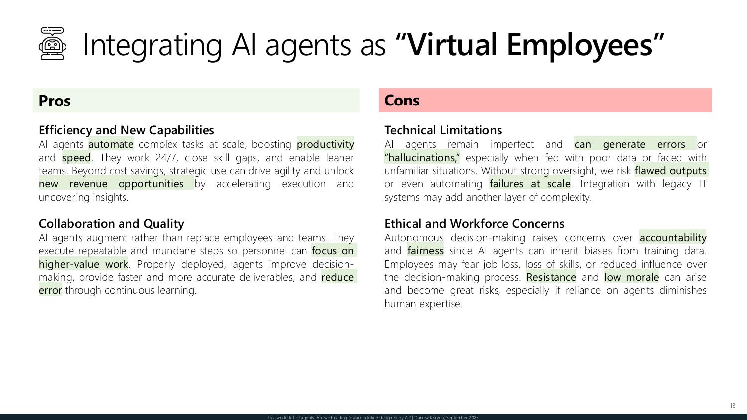 Integrating AI agents as virtual employees — efficiency, new capabilities, and collaboration weighed against technical limits and ethical and workforce concerns